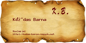 Kádas Barna névjegykártya